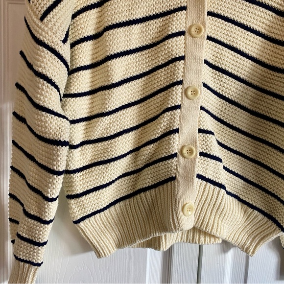 Alex Mill Nico Crewneck Cotton Cardigan Sweater Ivory Navy XS - Picture 6 of 11